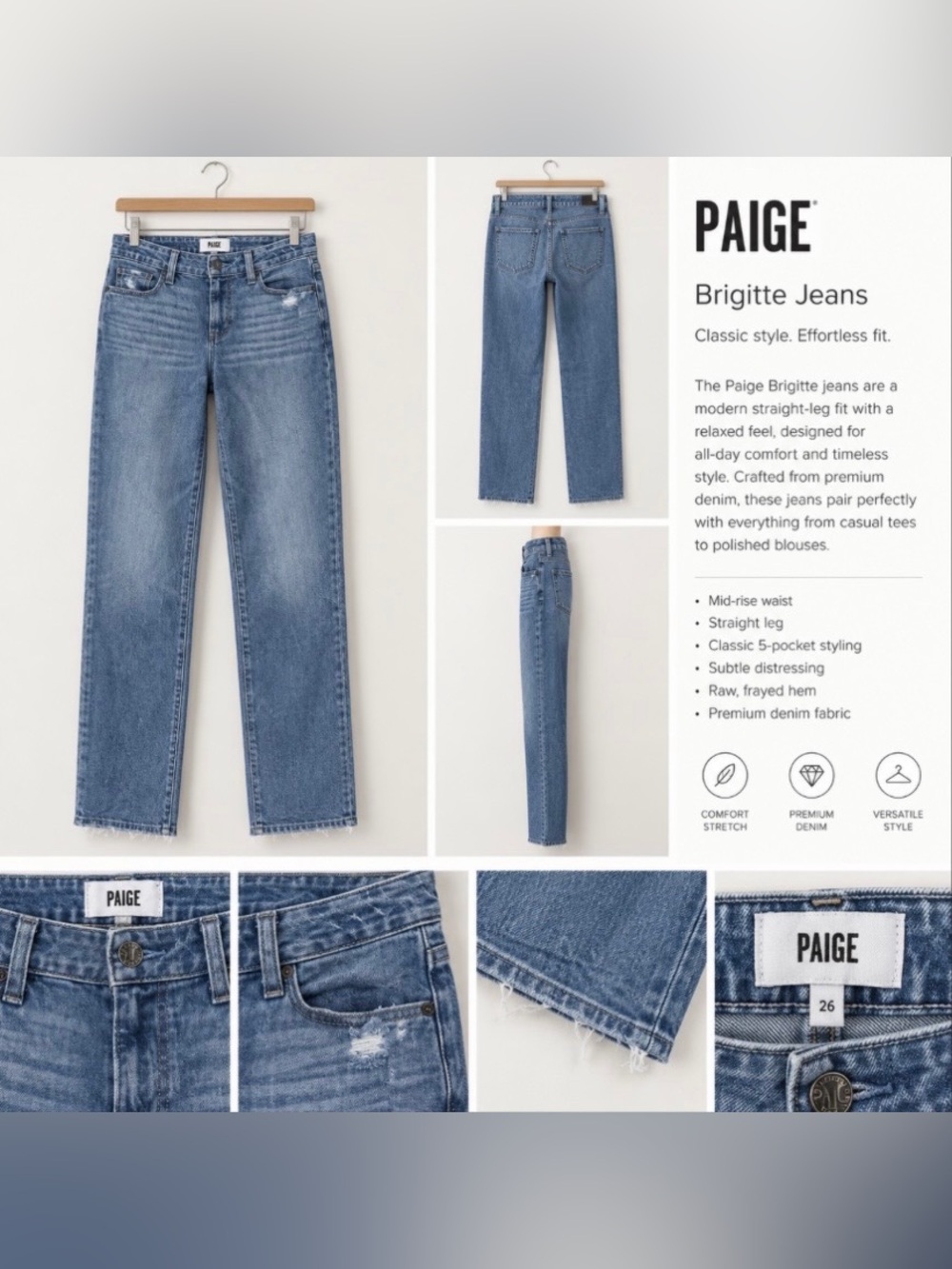 PAIGE Brigitte Distressed Slim Boyfriend Straight Leg Denim Jeans Size 24